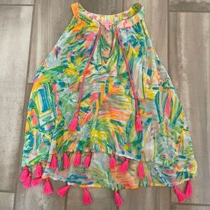 Lilly Pulitzer Roxi Crop Tank Colorful Beach Top Pink Tassel Medium Resortwear